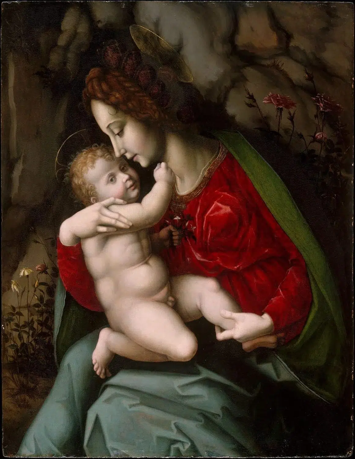 Bachiacca Madonna and Child 2018 USPS Forever stamp booklet – Virgin Mary and Christ child holding jasmine, Renaissance painting detail
